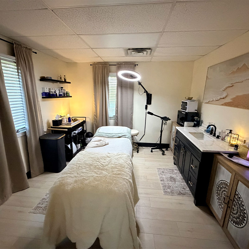 A display of professional-grade skincare products